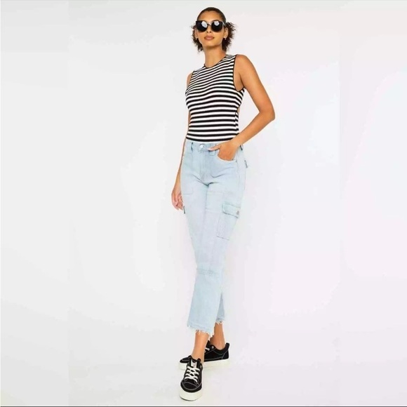 KANCAN Jeans 9/28 Light Blue Wash High Rise Straight Leg CARGO Jeans cropped